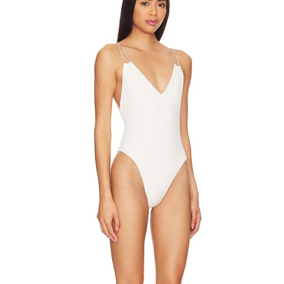 Solid & Striped The Lynn Sexy One Piece Rhinestone Laces Off White S NWT $238 - Picture 1 of 8
